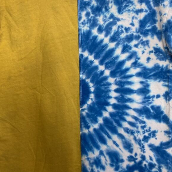 DUTCH BROS Coffee Blue/Mustard Yellow Tie Dye Split T Shirt Size S - Picture 5 of 6